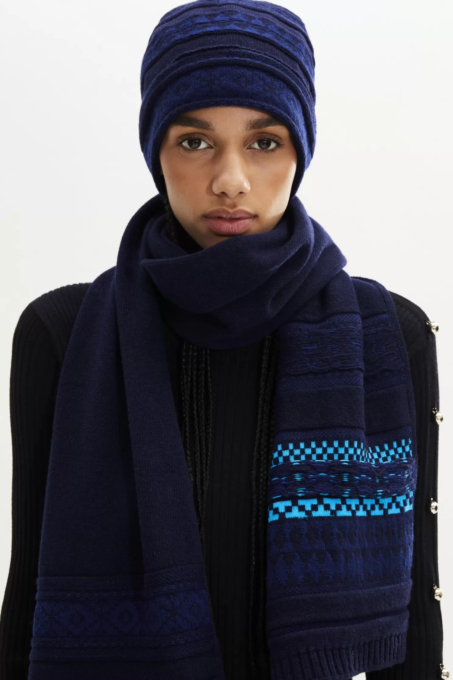 Store Sonia Rykiel Bonnet Maille Motif Fair Isle Bleu / Bleu