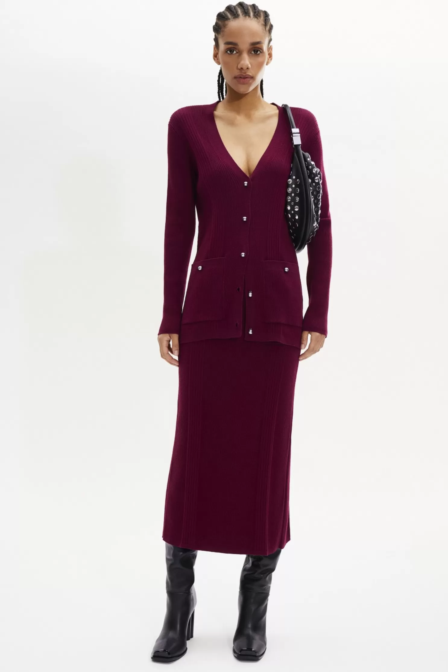 Clearance Sonia Rykiel Cardigan Col V A Manches Longues Bordeaux / Rouge