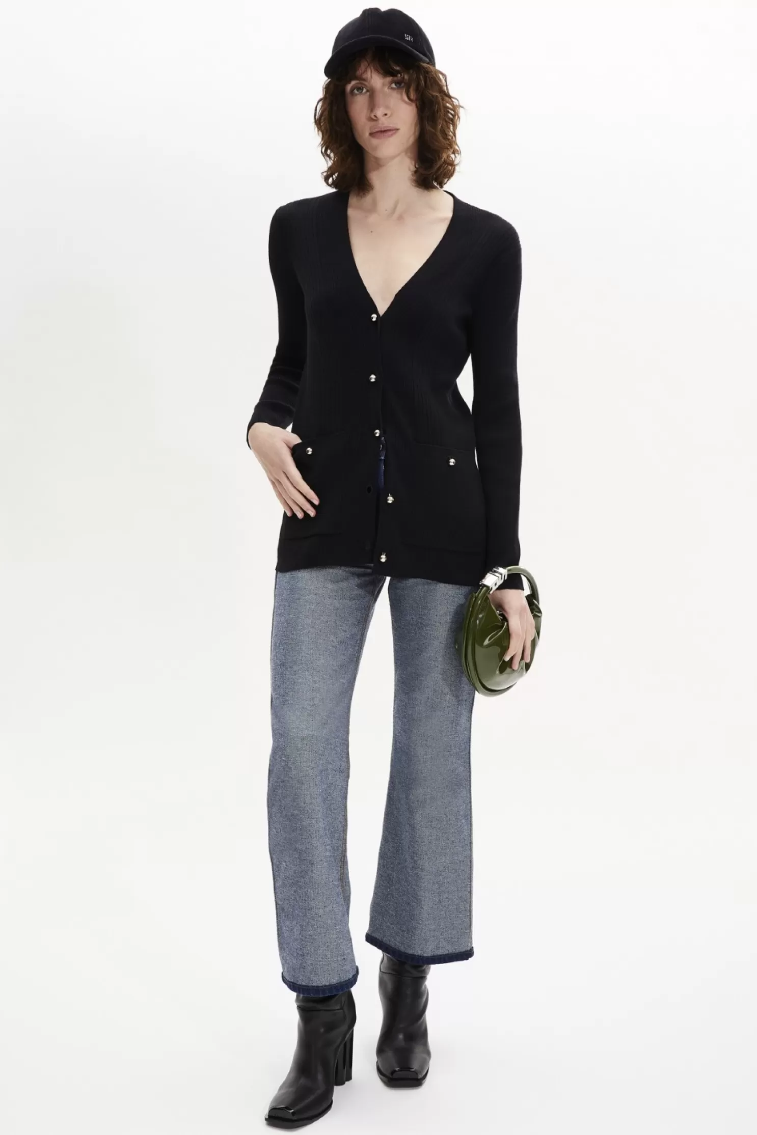 Shop Sonia Rykiel Cardigan Col V A Manches Longues Noir / Noir