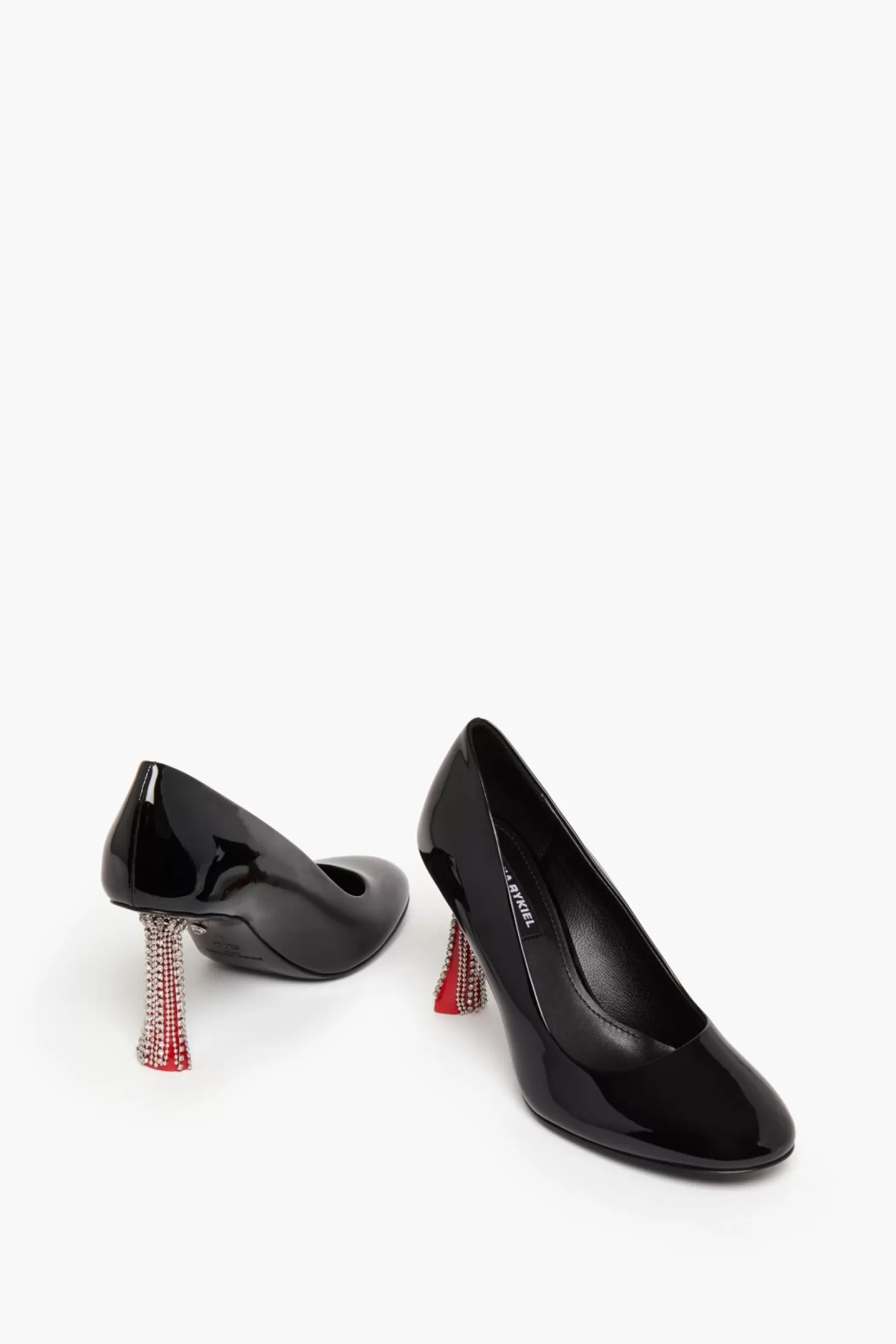 New Sonia Rykiel Escarpins En Cuir Verni Noir Avec Talons A Strass Noir / Noir