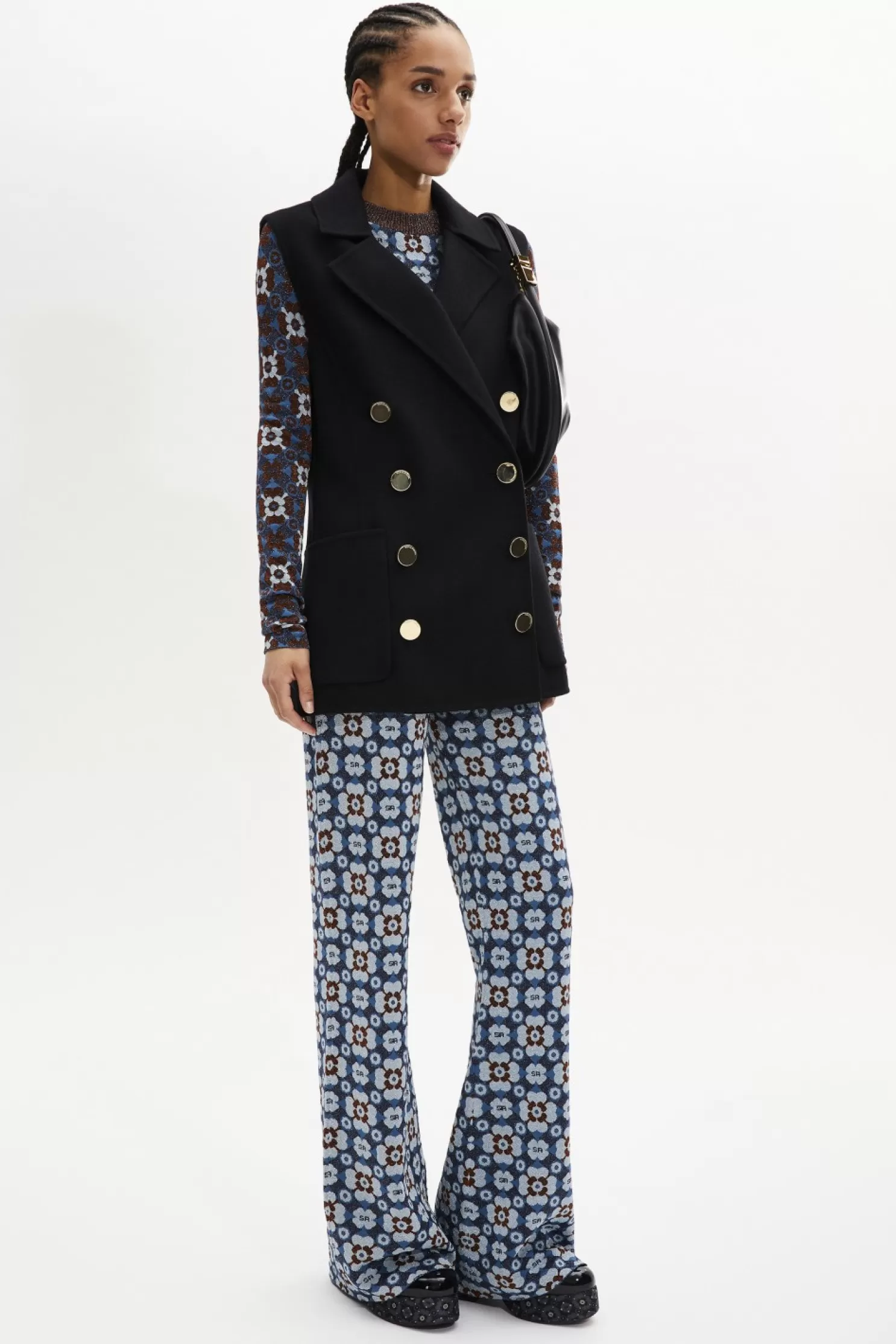 Online Sonia Rykiel Gilet Long Sans Manches Double Boutonnage En Laine Double Face Noir / Noir