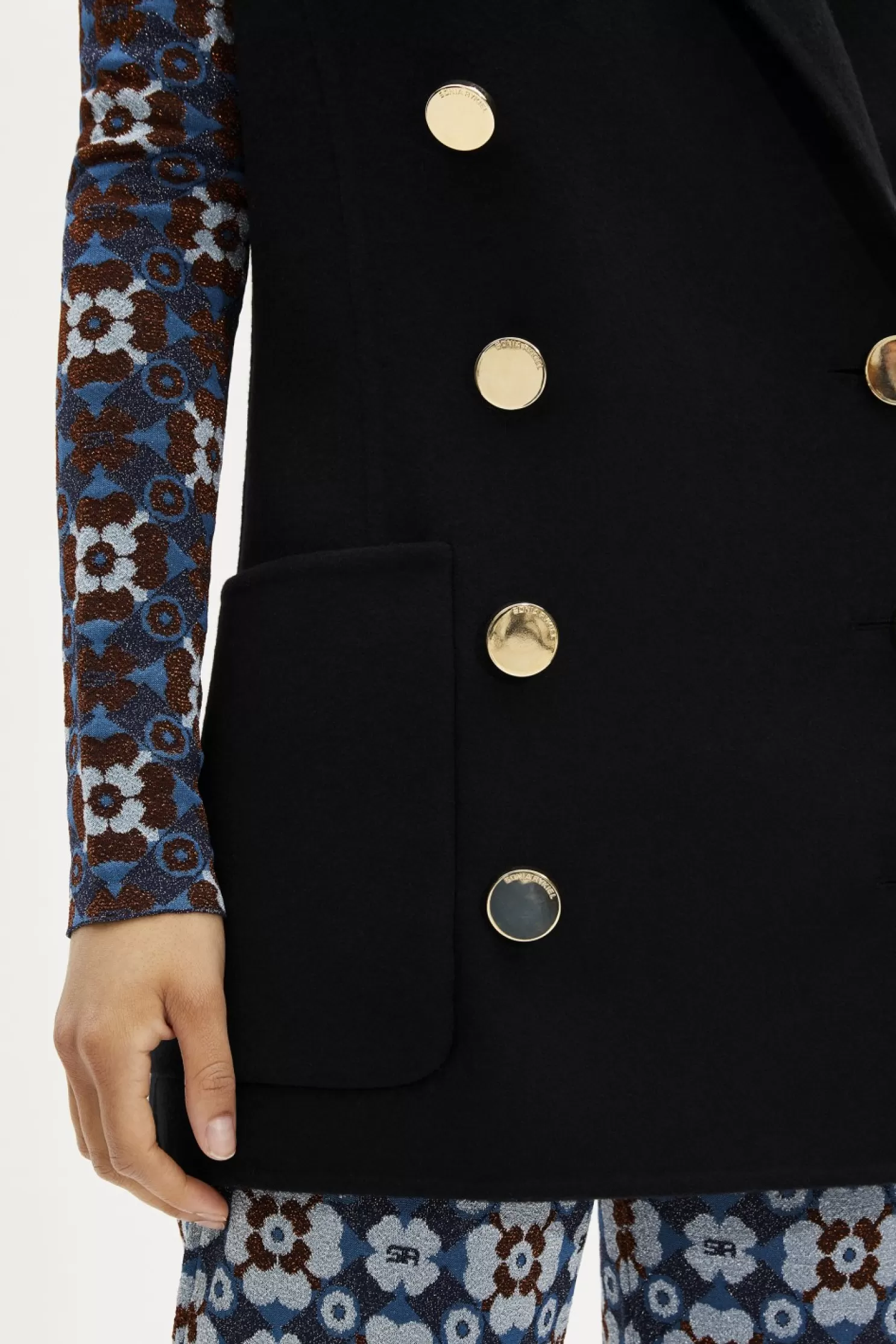 Online Sonia Rykiel Gilet Long Sans Manches Double Boutonnage En Laine Double Face Noir / Noir