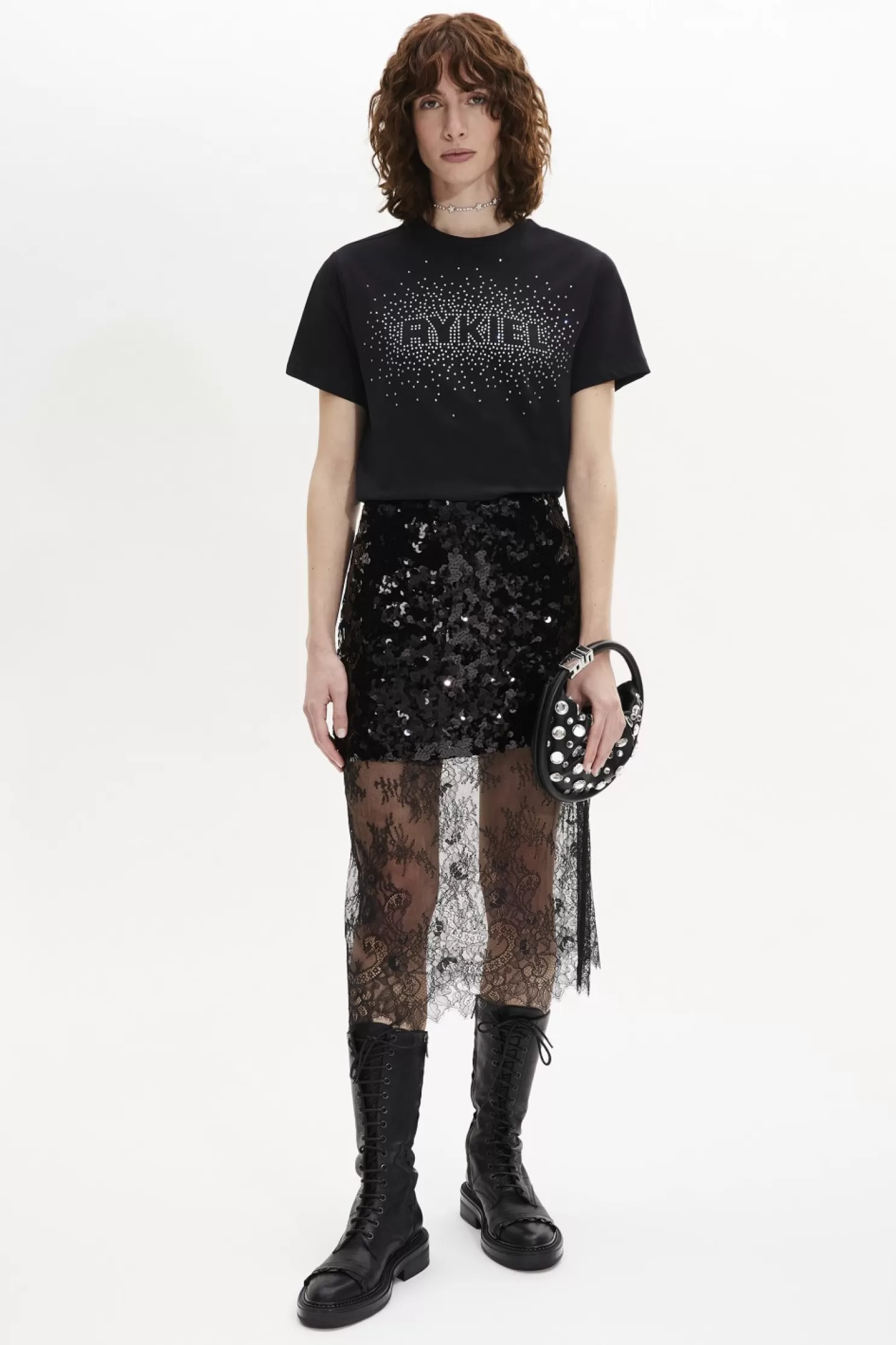 Outlet Sonia Rykiel Jupe Midi A Sequins Noir / Noir