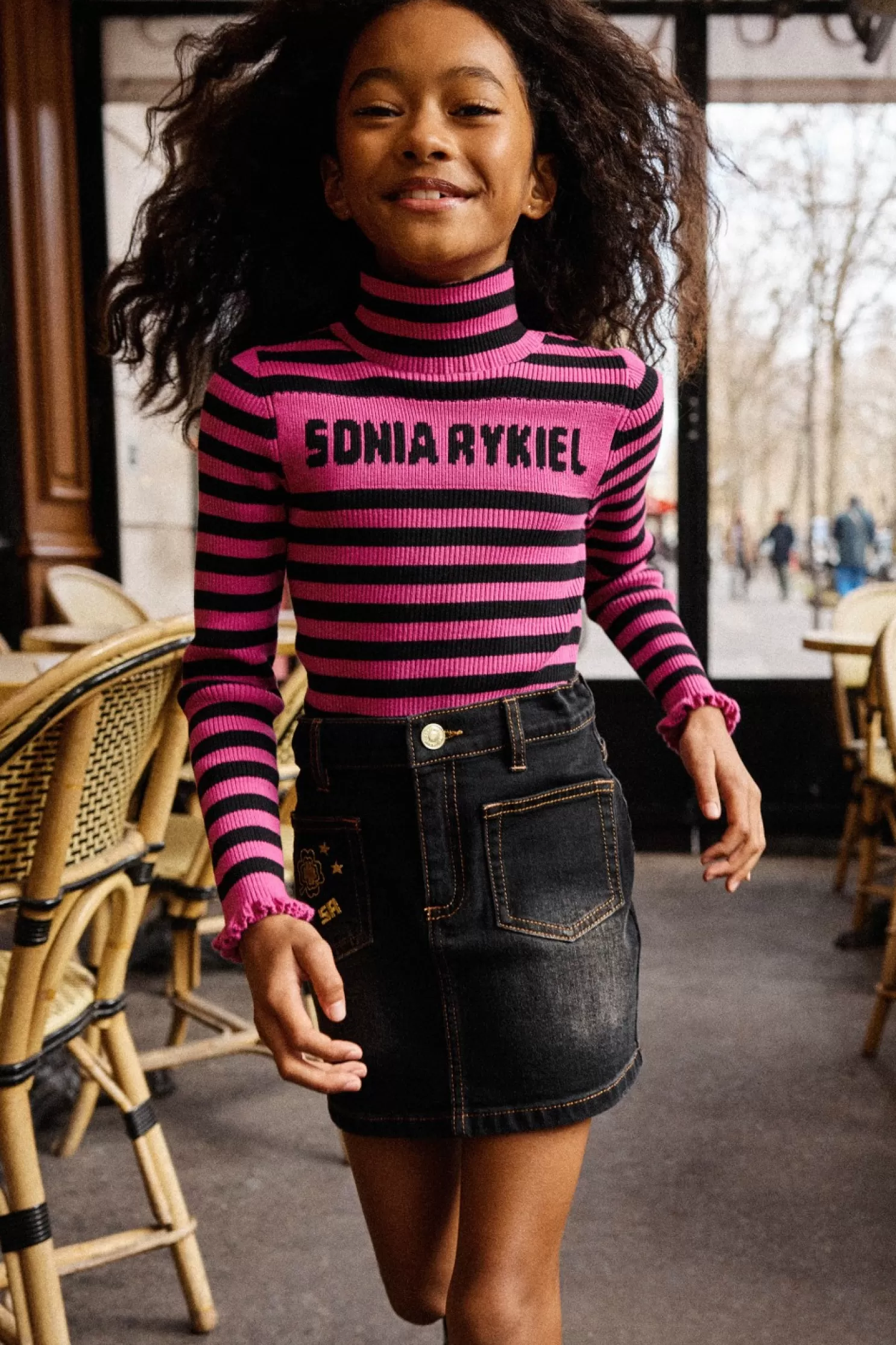 Shop Sonia Rykiel Pull A Col Roule Tricot Raye Logo Fuchsia / Violet