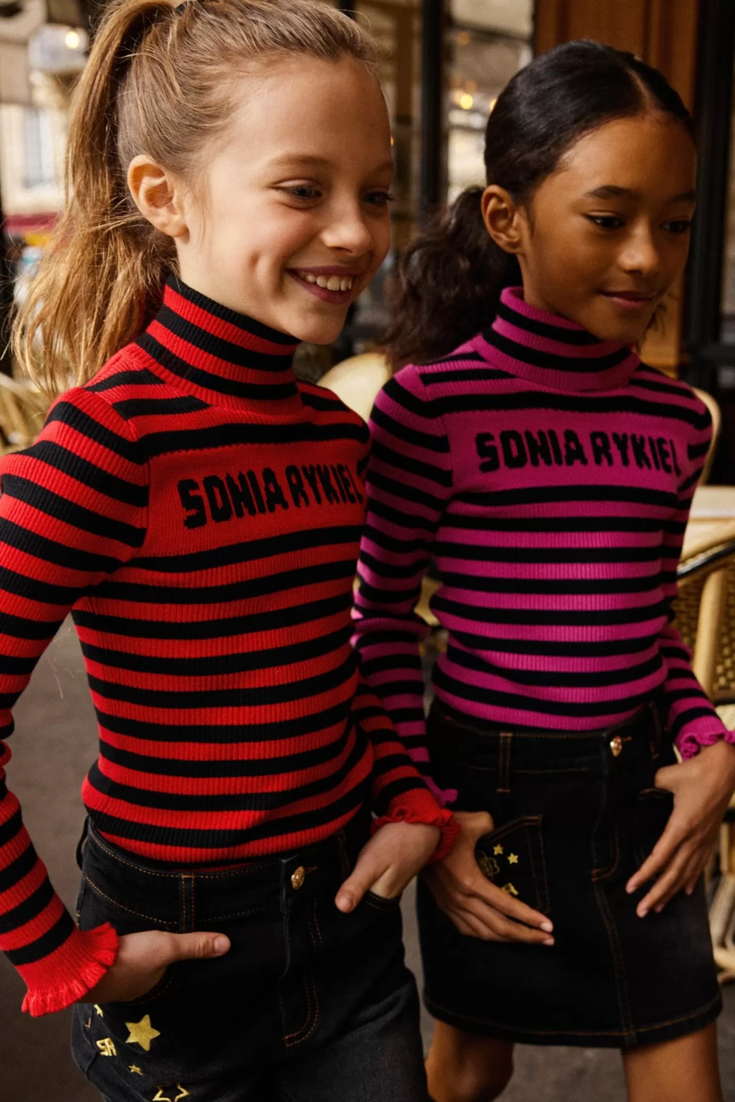 Shop Sonia Rykiel Pull A Col Roule Tricot Raye Logo Rouge / Rouge