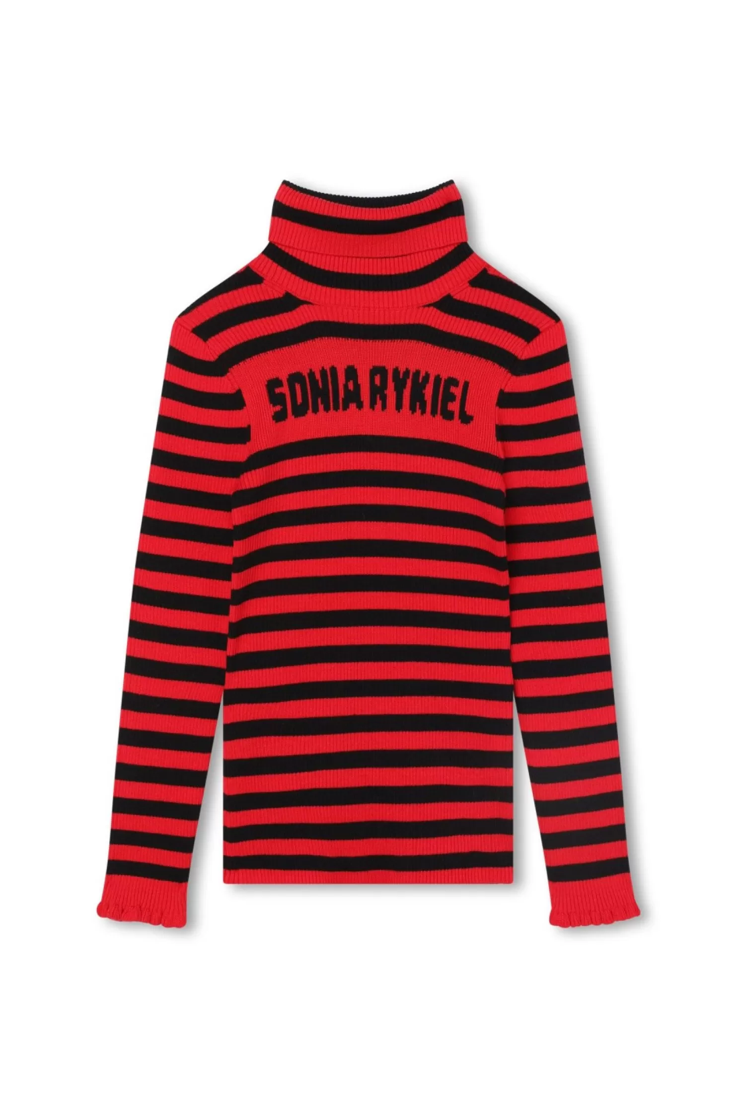 Shop Sonia Rykiel Pull A Col Roule Tricot Raye Logo Rouge / Rouge