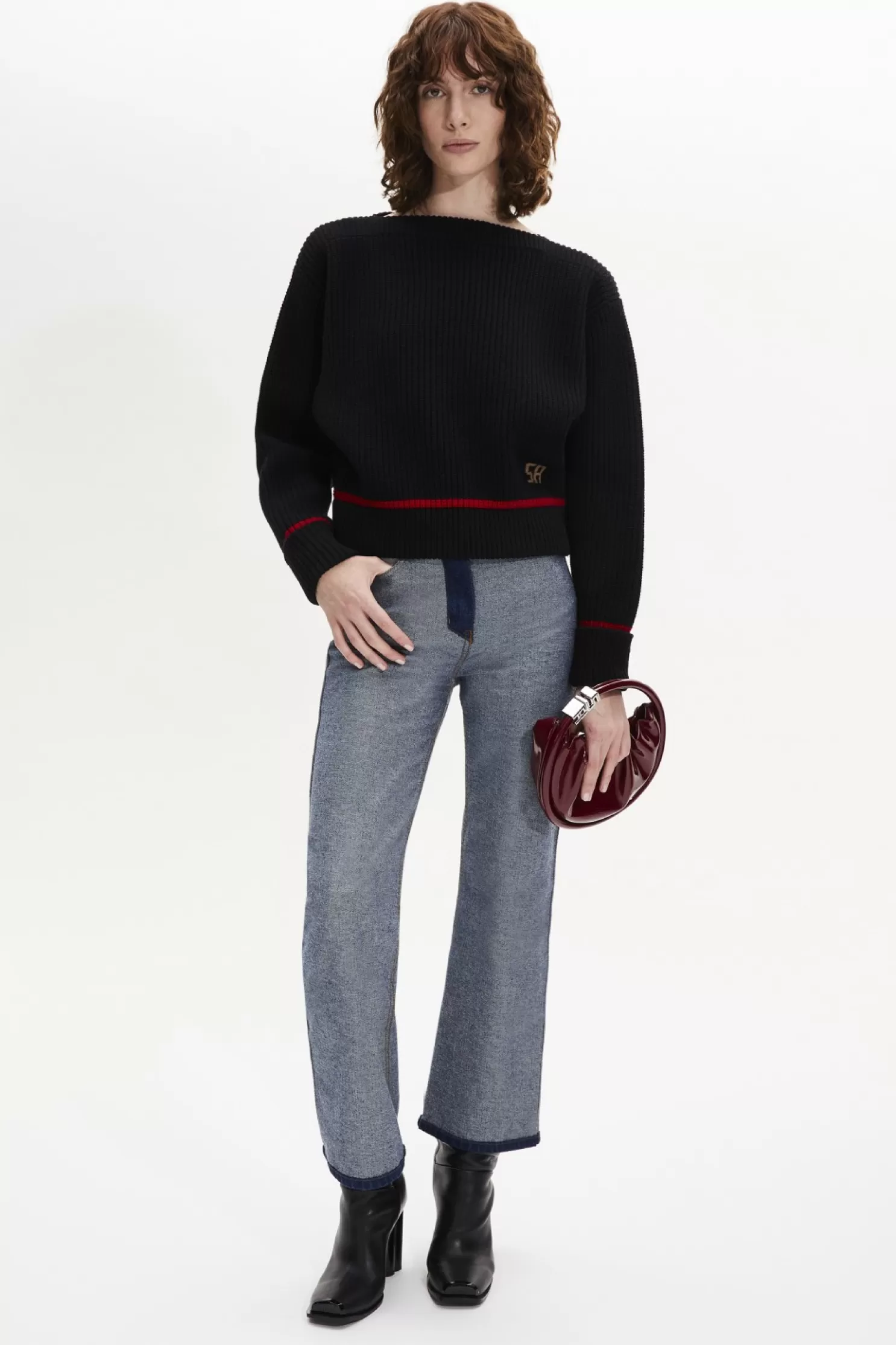 Online Sonia Rykiel Pull Col Bateau A Manches Longues Coudees Noir / Noir