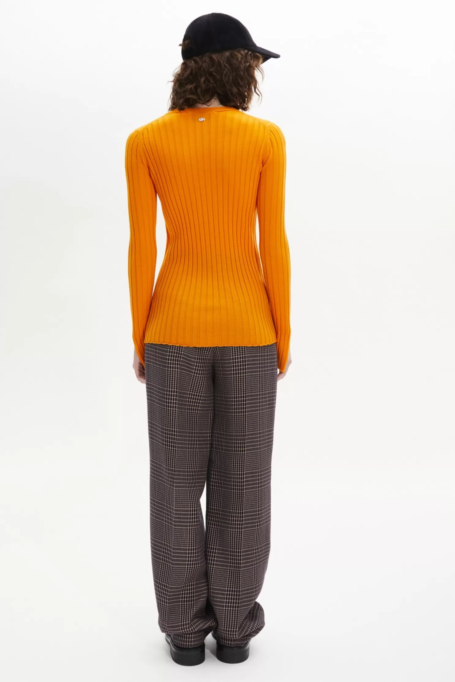 Shop Sonia Rykiel Pull Col Rond A Manches Longues Fendues Orange / Orange