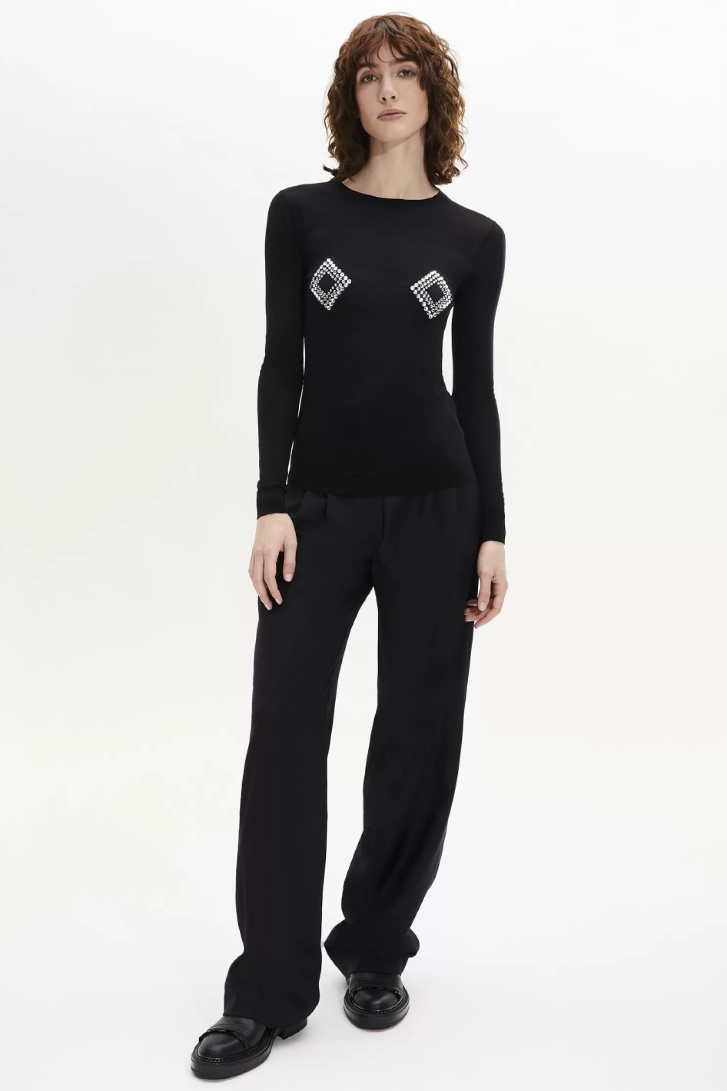 Hot Sonia Rykiel Pull Col Rond Seconde Peau A Manches Longues Noir / Noir