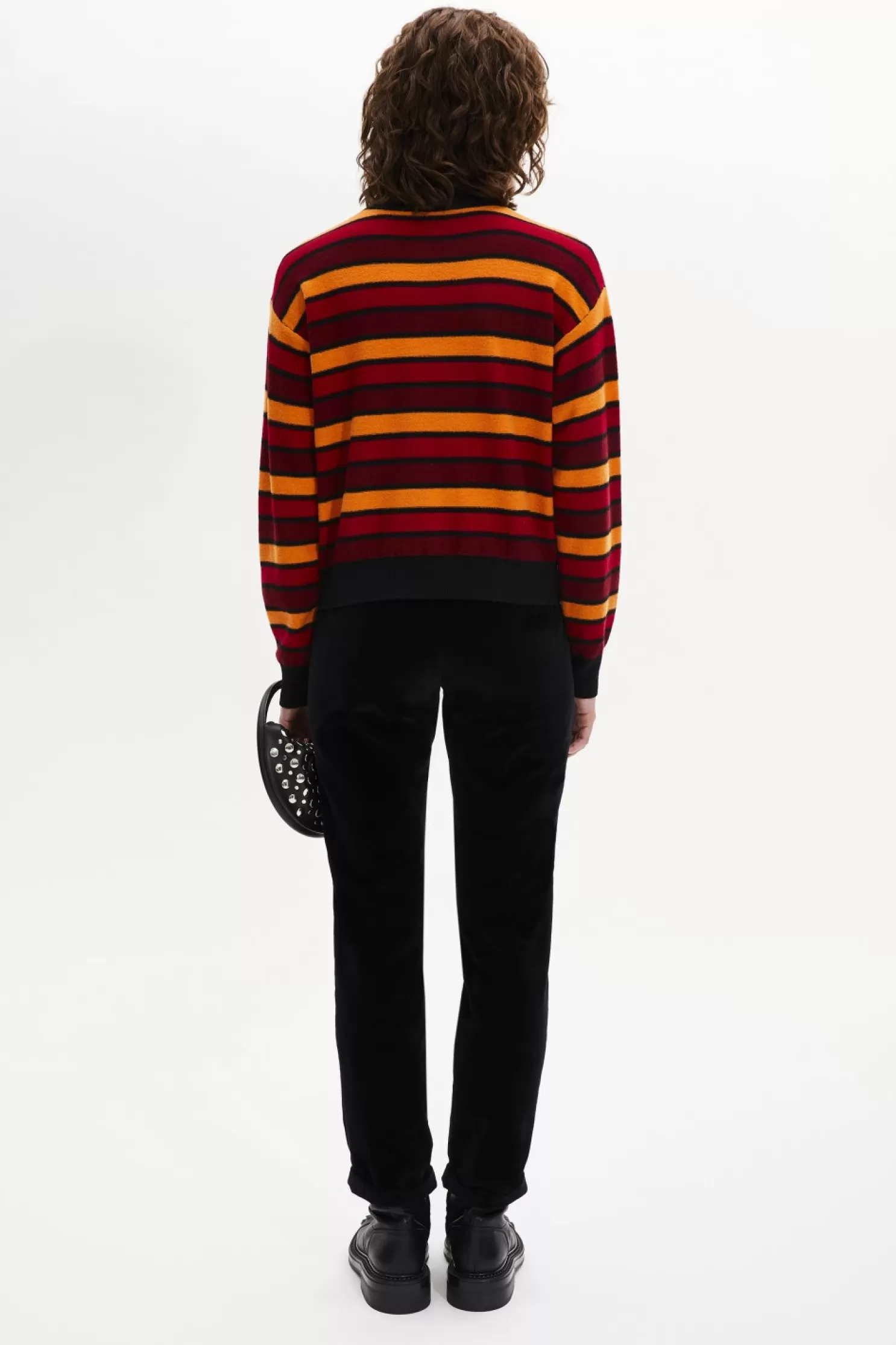 New Sonia Rykiel Pull Manches Longues A Rayures En Laine Et Cachemire Raye Rouge/Orange / Multi