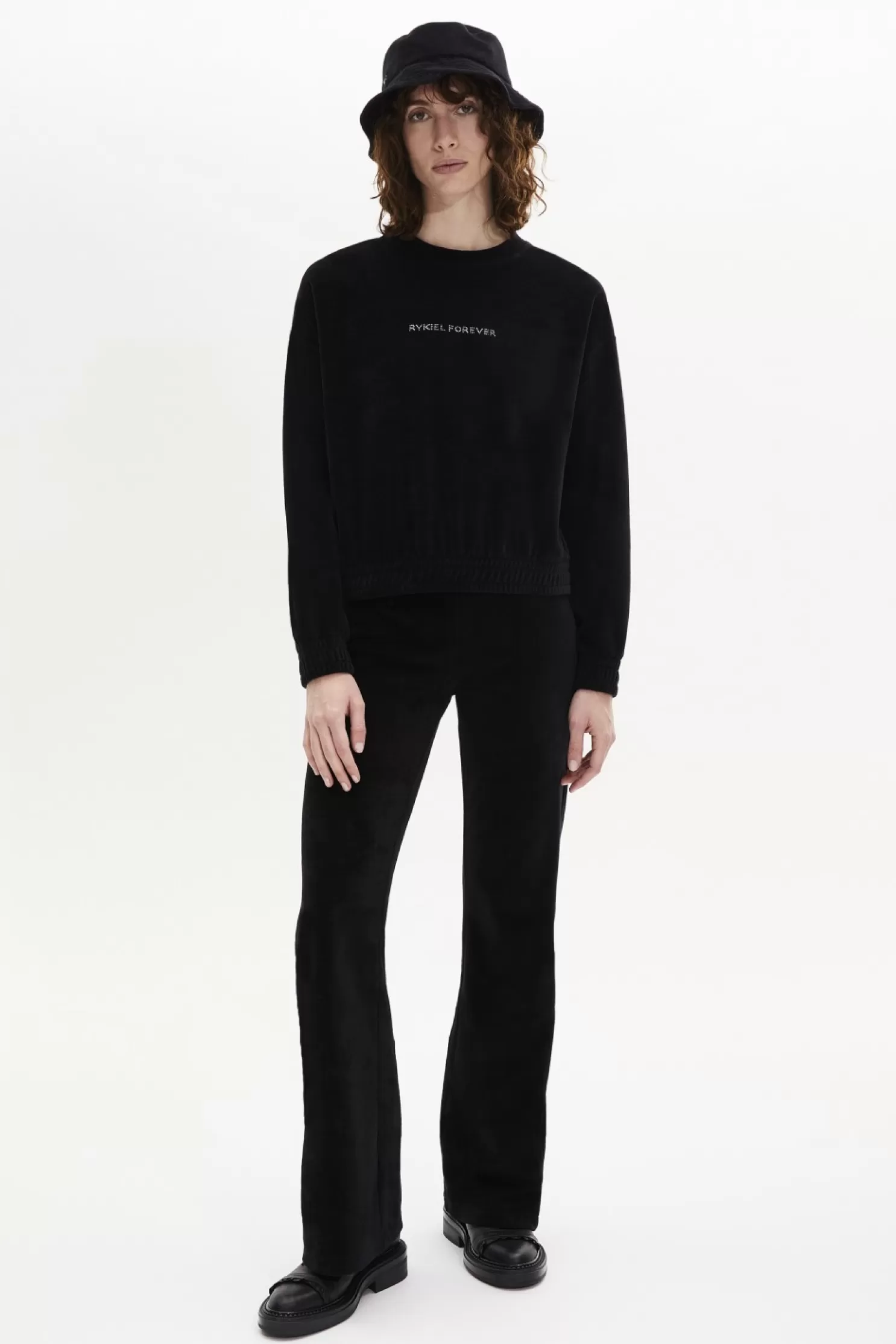 New Sonia Rykiel Pull Manches Longues En Velours Noir / Noir