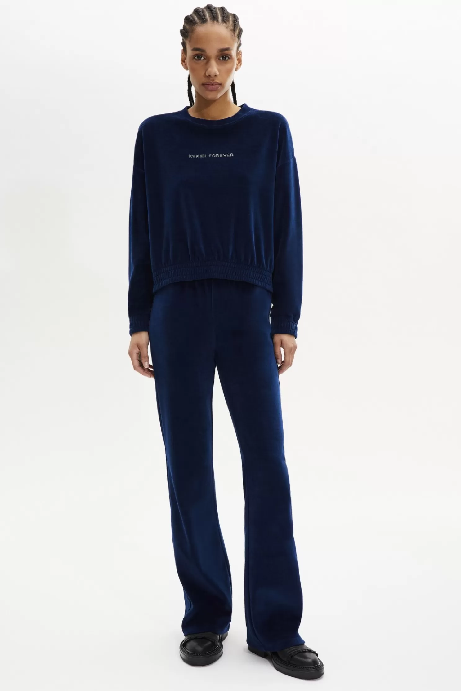 New Sonia Rykiel Pull Manches Longues En Velours Bleu Canard / Bleu