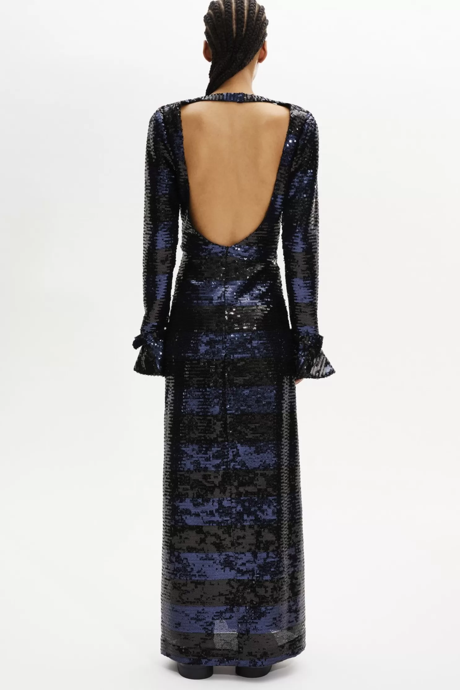 Sale Sonia Rykiel Robe Longue Dos Nu En Sequins Rayes Silver/Navy / Multi