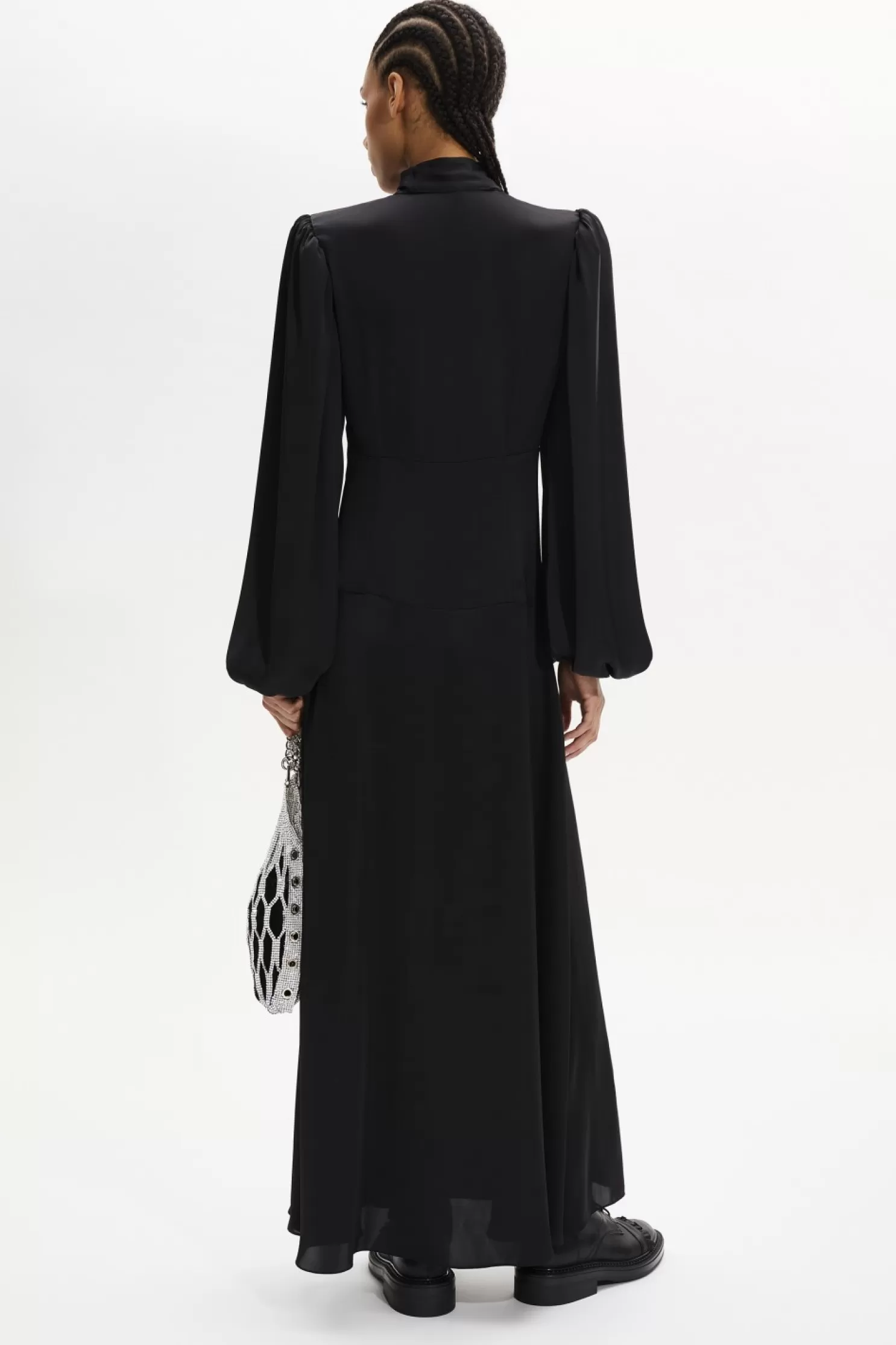 Fashion Sonia Rykiel Robe Longue En Satin Col Lavaliere Noir / Noir