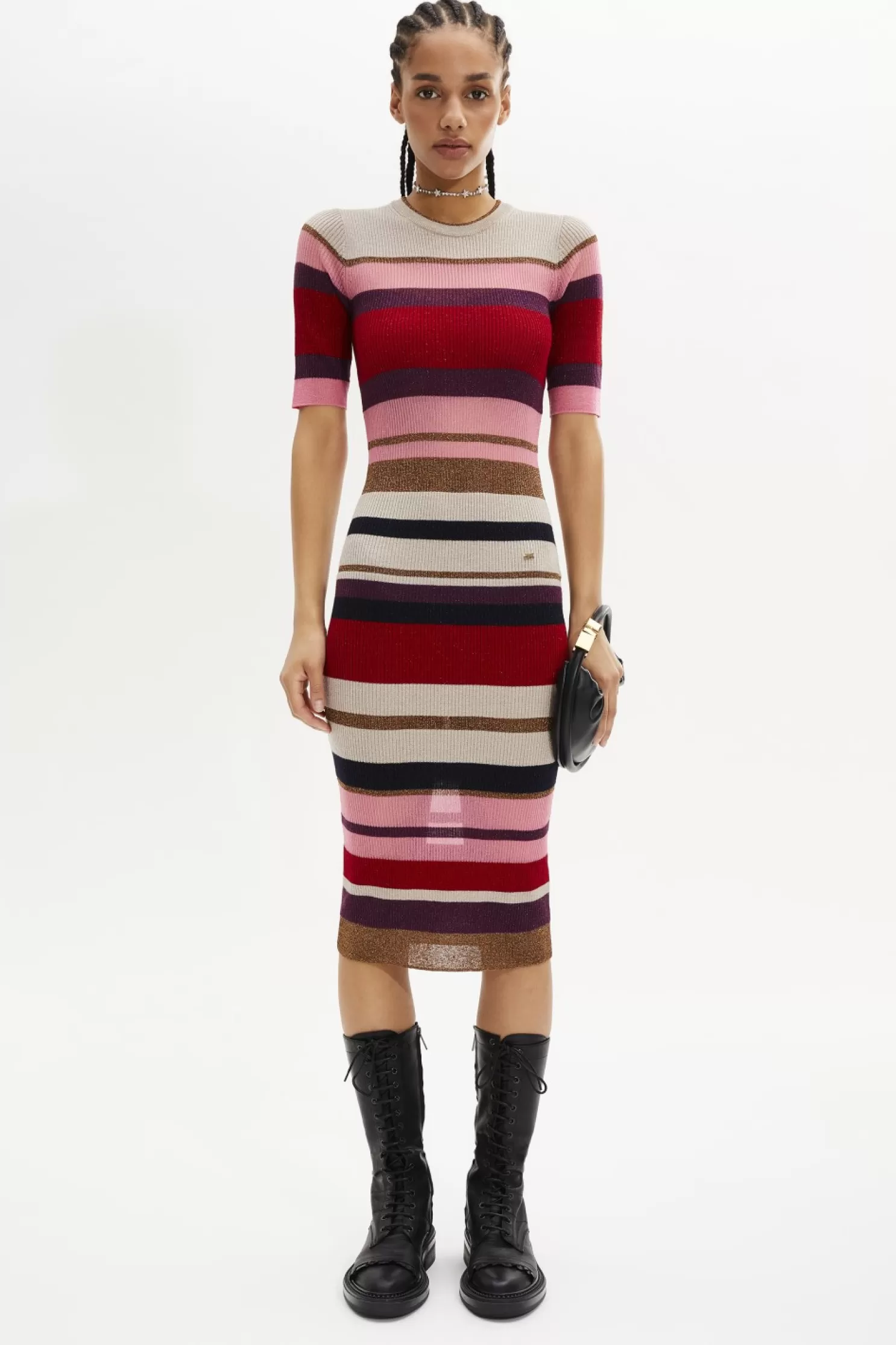 Fashion Sonia Rykiel Robe Manches Courtes A Rayures En Laine Et Lurex Multico Raye / Multi