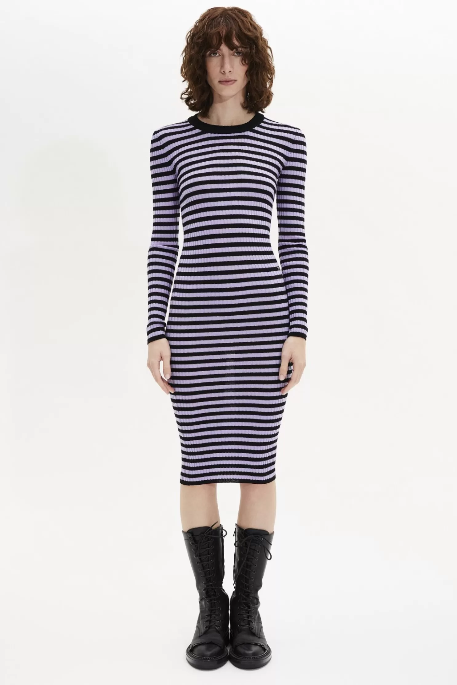 Online Sonia Rykiel Robe Raye Col Rond A Manches Longues Raye Noir/Lilas / Multi