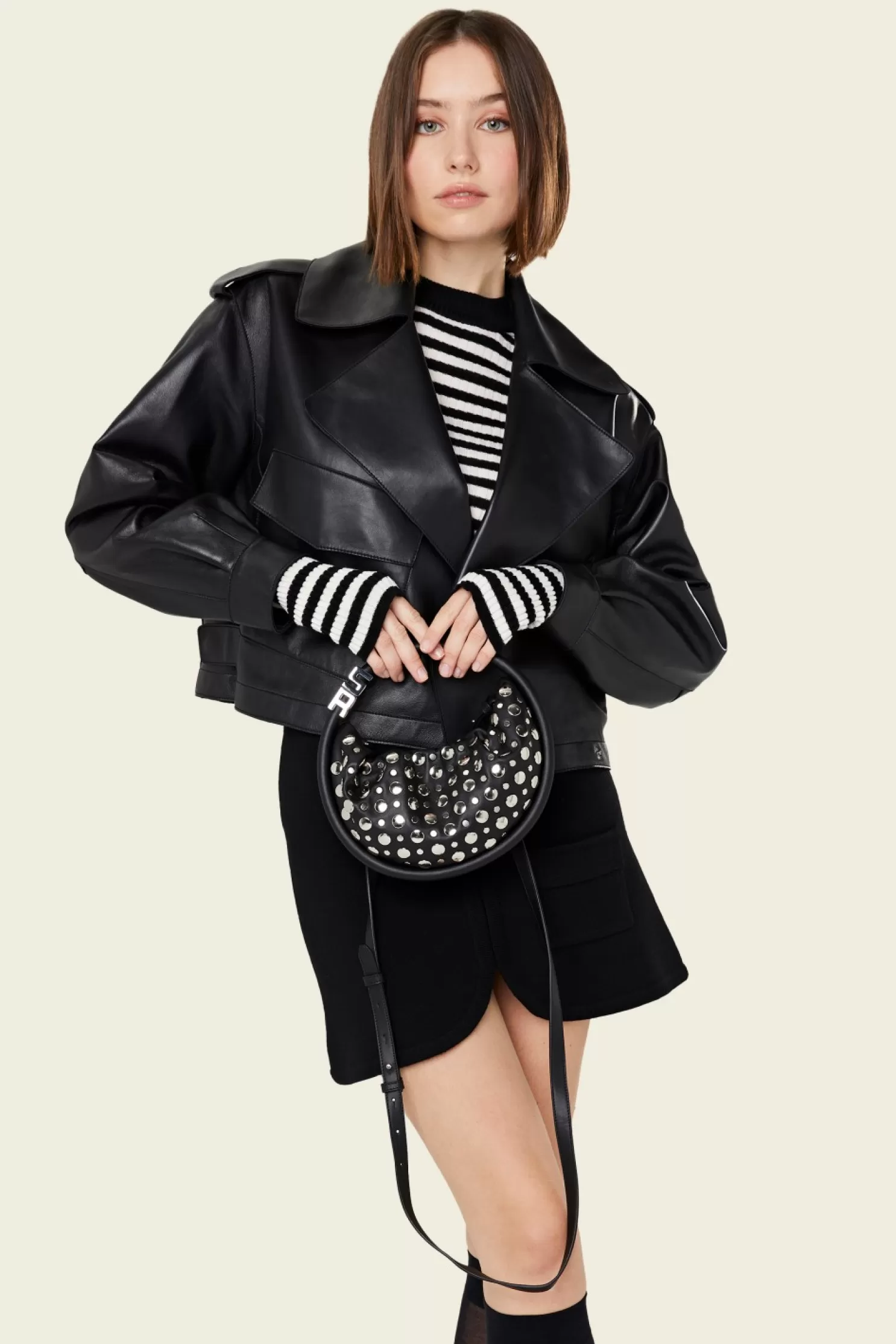 Cheap Sonia Rykiel Sac Domino Mini En Cuir Avec Studs Noir / Noir