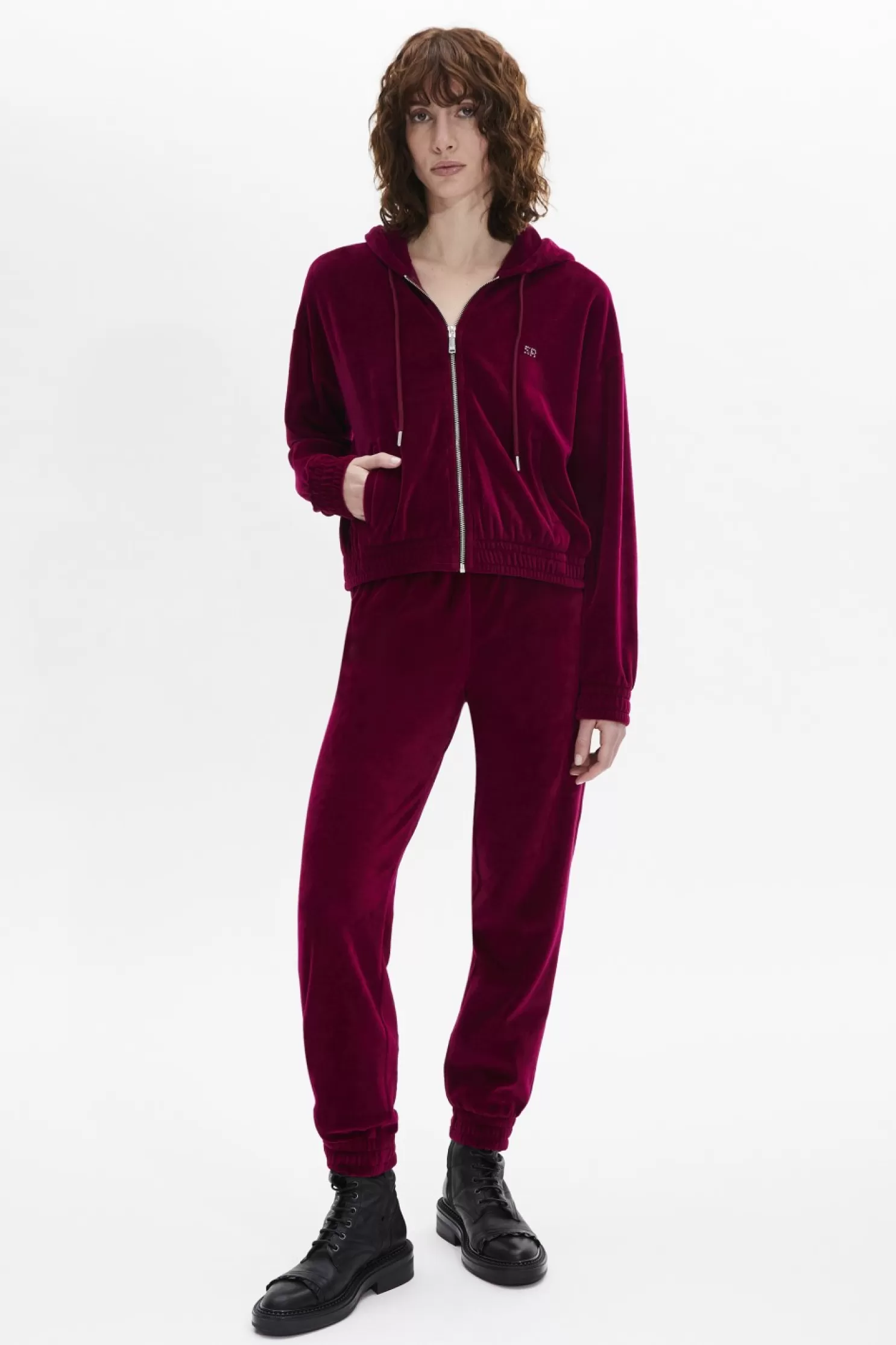 Store Sonia Rykiel Sweat A Capuche Manches Longues En Velours Framboise / Rose